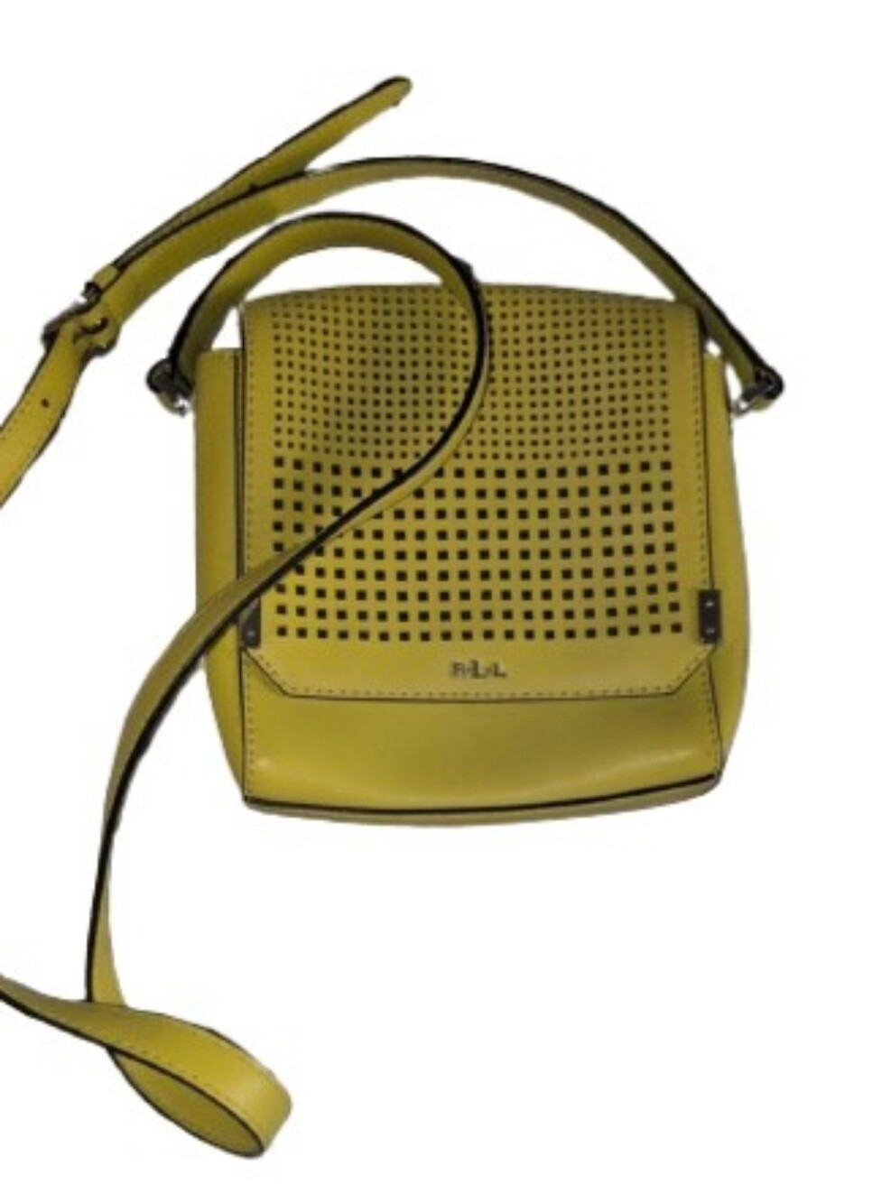 Lauren Ralph Lauren cross body leather perforated bag bright yellow green